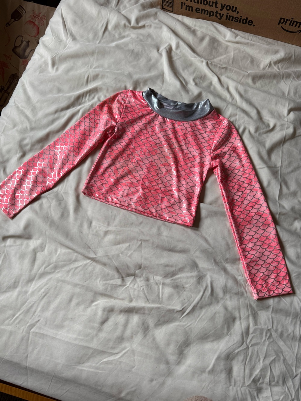 Penelope Mack Pink Metallic Scale-Print Long Sleeve Top with Silver Trim
